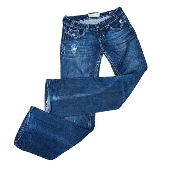 MEK Jeans Denim DARK Blue OAXACA Jeans, Boot Cut By Miss Me | 28 Big Stitch EUC - Picture 4 of 15